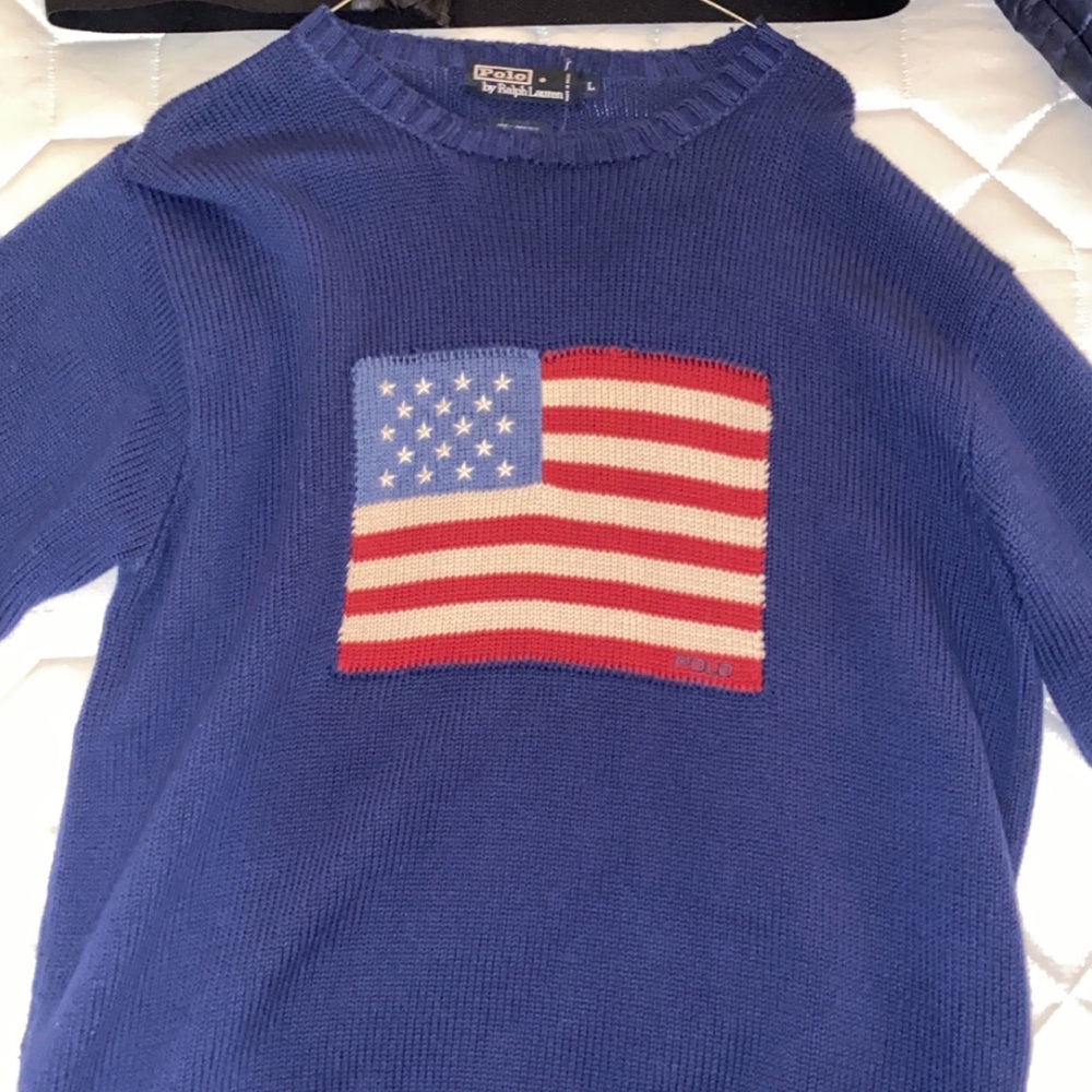 Polo American flag sweater blue cotton vintage